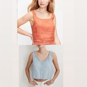 BUNDLE | Madewell Chambray Crop Top (S) + Lou & Grey Linen Terracotta Top (XS)